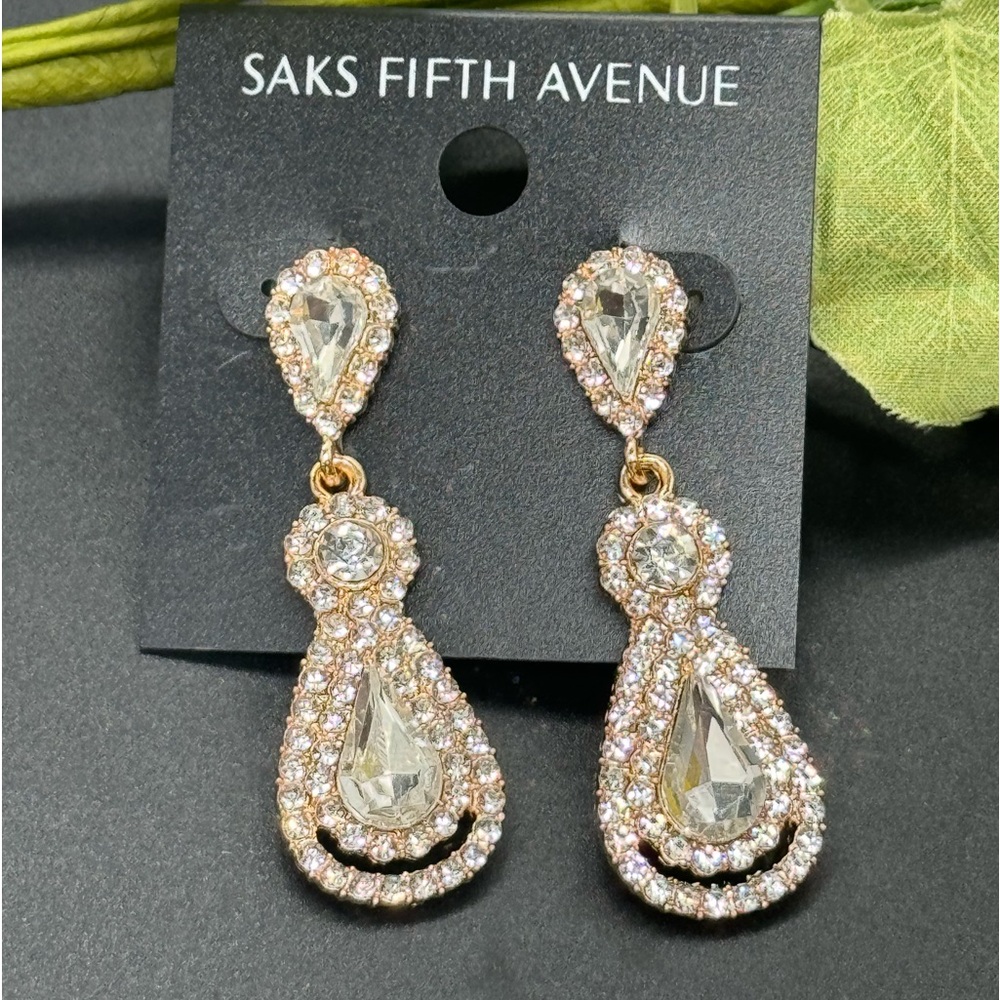 Exquisite Saks Fifth Avenue Crystal Dangle Statement Earrings
